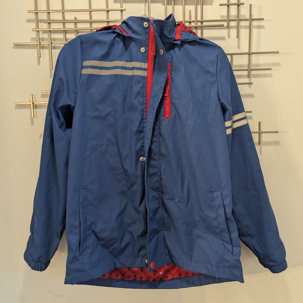 Urban Republic Hooded Jacket Raincoat Blue Reflective Nautical Kids Sz XL 18/20